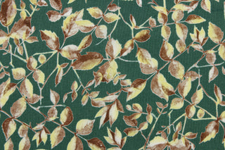 This fabric features a leaf and stem design in light green and brown on a dark green background.  It has a nice soft hand and would be great for quilting, crafting and home decor.  We offer this fabric in several other colors.