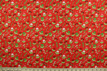 Load image into Gallery viewer, This cotton print fabric features dainty flowers in the colors of red, pink, green and white on a red background.  It has a nice soft hand and would be great for quilting, crafting and home décor.  
