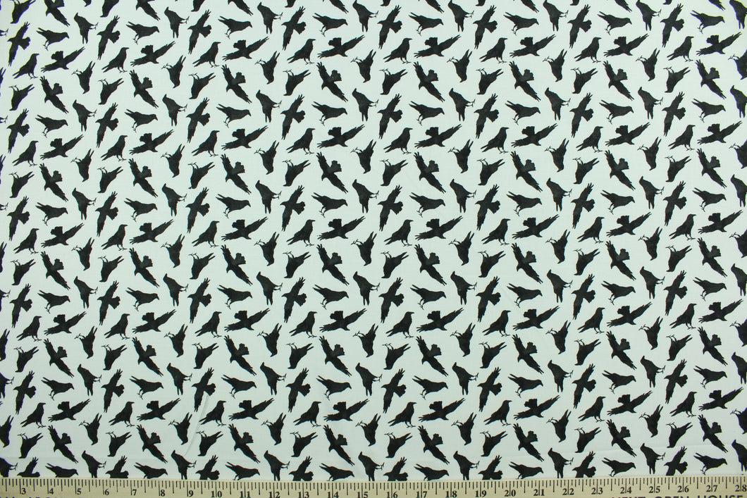Murder of the Crows features black birds on a white background.  This lightweight fabric is easy to sew and has a soft hand.   The versatile fabric makes it great for quilting, crafting and home decor.