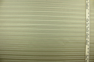 This rich woven yarn dyed fabric features a striped design in heather blue and champagne.  Enhancing the color and texture of the stripes is a slight sheen.  Heavy weight and woven stripes make the 100% polyester fabric durable, strong and fade resistant.  This fabric would enrich any room whether you use it for light upholstery, throw pillows, drapery and home décor.