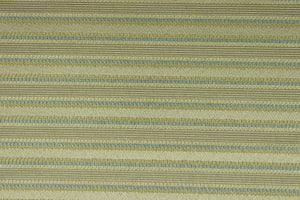 This rich woven yarn dyed fabric features a striped design in heather blue and champagne.  Enhancing the color and texture of the stripes is a slight sheen.  Heavy weight and woven stripes make the 100% polyester fabric durable, strong and fade resistant.  This fabric would enrich any room whether you use it for light upholstery, throw pillows, drapery and home décor.