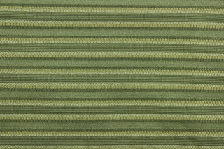  This rich woven yarn dyed fabric features a striped design in shades of green.  Enhancing the color and texture of the stripes is a slight sheen.  Heavy weight and woven stripes make the 100% polyester fabric durable, strong and fade resistant.  This fabric would enrich any room whether you use it for light upholstery, throw pillows, drapery and home décor.