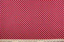 Load image into Gallery viewer, This fun fabric features white polka dots on a red background.  It has a nice soft hand and would be great for quilting, crafting, apparel and home decor.  We offer this fabric in several other colors.
