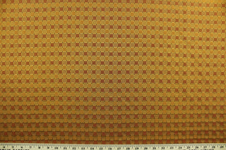  Balanced is a multi use fabric featuring a square pattern in yellow orange, orange and brown.  It is durable and hard wearing and would be great for multi-purpose upholstery, bedding, accent pillows and drapery.  We offer this pattern in two other colors.