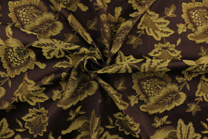 Leafy is a multi use fabric featuring grapes and a large leaf design in wine, brown and gold.  It is durable and hard wearing and would be great for multi-purpose upholstery, accent pillows, drapery and home décor.
