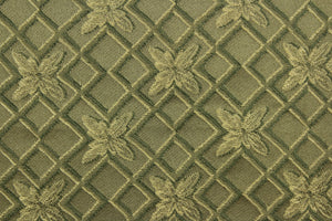  Linear is a textured fabric featuring diamonds and flowers in latte brown, beige and dark green and it has a slight sheen that enhances the design.  It is durable and hard wearing and would be great for light upholstery, bedding, accent pillows and drapery.  
