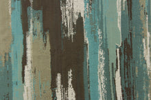 Load image into Gallery viewer,  Westmore is a cotton blend fabric that features a unique design in shades of turquoise and brown on a light beige background.  This fabric would compliment any room whether you use it for drapery or throw pillows.  It is also perfect for upholstery, home décor, duvet covers and apparel. 
