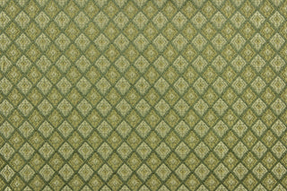 Coordinated is a multi use fabric featuring a diamond pattern in beige and green.  It is durable and hard wearing and would be great for multi-purpose upholstery, bedding, accent pillows and drapery.  