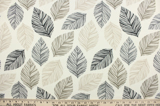 This fabric features ornamental leaves in black and brown on a off white background.  It is perfect for outdoor settings or indoors in a sunny room.  It can withstand up to 500 hours of sunlight and is water and stain resistant.  Perfect for porches, patios and pool side.  Uses include toss pillows, cushions, upholstery, tote bags and more. 