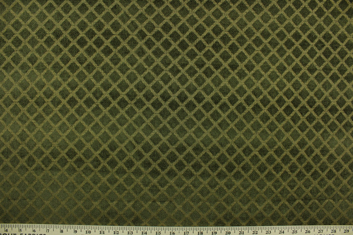 This multi use, hard wearing chenille fabric features a diamond pattern in dark green and gold and would be a beautiful accent to your home décor.  It is a heavyweight fabric that is soft and is perfect for upholstery projects, toss pillows, and heavy drapery.  