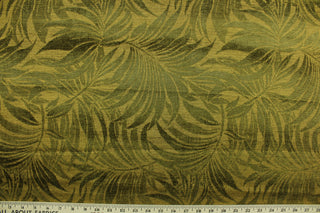 This multi use, hard wearing chenille fabric features large palm leaves in green on a lighter brown background and would be a beautiful accent to your home décor.  It is a heavyweight fabric that is soft and is perfect for upholstery projects, toss pillows, and heavy drapery.