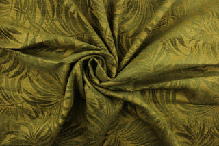 This multi use, hard wearing chenille fabric features large palm leaves in green on a lighter brown background and would be a beautiful accent to your home décor.  It is a heavyweight fabric that is soft and is perfect for upholstery projects, toss pillows, and heavy drapery.