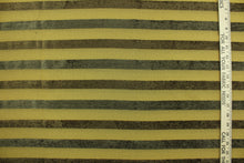 Load image into Gallery viewer, This multi use, hard wearing, textured chenille fabric features a striped design in brown and gold and would be a beautiful accent to your home décor.  It is a heavyweight fabric that is soft and is perfect for upholstery projects, toss pillows, and heavy drapery.
