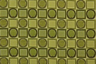 This multi use fabric features a retro design in peridot.  It is durable and hard wearing and would be great for multi-purpose upholstery, bedding, accent pillows and drapery. 