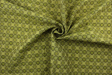 Load image into Gallery viewer, This multi use fabric features a retro design in peridot.  It is durable and hard wearing and would be great for multi-purpose upholstery, bedding, accent pillows and drapery. 
