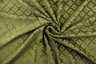 This multi use, hard wearing chenille fabric features a diamond pattern with circles in green and would be a beautiful accent to your home décor.  It is a heavyweight fabric that is soft and is perfect for upholstery projects, toss pillows, and heavy drapery.