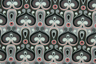 This fabric features an abstract design in red, gray, black and white.  The lightweight fabric is easy to sew and has a soft hand.  The versatile fabric makes it great for quilting, crafting and home décor.