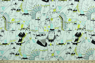 This fabric features a large scale print of various cowboys & indians in black, mint green and lime green.  The lightweight fabric is easy to sew and has a soft hand.  This versatile fabric makes it great for quilting, crafting and home décor.  We offer this design in two other colors.