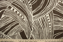 Load image into Gallery viewer, This fabric features an oversized leaf design in brown and off white 
