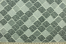Load image into Gallery viewer, Bello features a geometric abstract diamond pattern in shades of gray and white.  It can be used for several different statement projects including window accents (drapery, curtains and swags), decorative pillows, hand bags, bed skirts, duvet covers, light duty upholstery and craft projects.   
