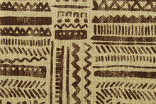 Load image into Gallery viewer, This fabric features a tribal design in brown and beige . 

