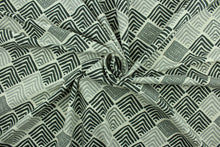 Load image into Gallery viewer, Bello features a geometric abstract diamond pattern in shades of gray and white.  It can be used for several different statement projects including window accents (drapery, curtains and swags), decorative pillows, hand bags, bed skirts, duvet covers, light duty upholstery and craft projects.   
