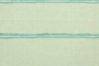  Braxton features a striped design in greenish blue on an ivory background.  It can be used for several different statement projects including window accents (drapery, curtains and swags), decorative pillows, hand bags, bed skirts, duvet covers, light duty upholstery and craft projects.  It has a soft workable feel yet is stable and durable.  