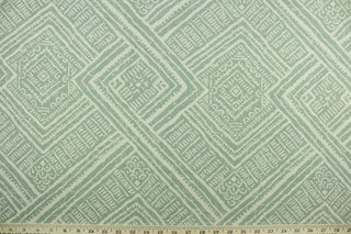 Ayers features a geometrical design in grayish green and ivory.  It can be used for several different statement projects including window accents (drapery, curtains and swags), decorative pillows, hand bags, bed skirts, duvet covers, light duty upholstery and craft projects.  It has a soft workable feel yet is stable and has a durability of 15,000 double rubs.