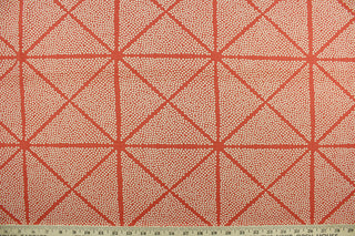 This fabric features a geometrical design in coral and white.  It can be used for several different statement projects including window accents (drapery, curtains and swags), decorative pillows, hand bags, bed skirts, duvet covers, light duty upholstery and craft projects.  It has a soft workable feel yet is stable and durable.   