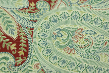 Load image into Gallery viewer, Shawl is a versatile medium/heavyweight fabric featuring a floral paisley design in burgundy, green, blue, beige and off white.  It can be used for several different statement projects including window accents (drapery, curtains and swags), decorative pillows, hand bags, bed skirts, duvet covers, light duty upholstery and craft projects.   
