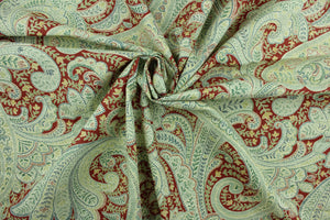 Shawl is a versatile medium/heavyweight fabric featuring a floral paisley design in burgundy, green, blue, beige and off white.  It can be used for several different statement projects including window accents (drapery, curtains and swags), decorative pillows, hand bags, bed skirts, duvet covers, light duty upholstery and craft projects.   
