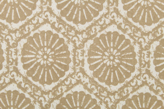  Seabreeze features round designs resembling florals or sand dollars in the colors of sand and white.  The multi use screen printed fabric is perfect for window treatments, decorative pillows, custom cushions, bedding, light duty upholstery applications and almost any craft project.  This fabric has a soft workable feel yet is stable and durable with 30,000 double rubs.