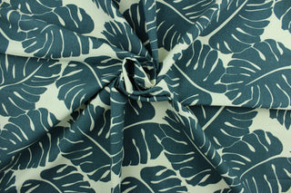 Albury features palm leaves in navy blue on a white background.  It can be used for several different statement projects including window accents (drapery, curtains and swags), decorative pillows, hand bags, bed skirts, duvet covers, light duty upholstery and craft projects.  It has a soft workable feel yet is stable and durable.  We offer this pattern in several other colors.