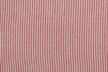Load image into Gallery viewer, This poly/cotton fabric in red and white stripes is lightweight and is commonly used to make a variety of clothing including suits, dresses, shorts and shirts.  It is versatile enough to use in your home décor projects such as curtains and bedding.  We offer this fabric in a variety of colors.  
