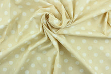 Load image into Gallery viewer, Moda features big white polka dots against a beige background.  The versatile lightweight fabric is soft and easy to sew.  It would be great for quilting, crafting and sewing projects.  
