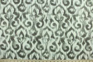  Sariya is a multi use, graphite gray, ikat print, basket weave fabric with a durability of 20,000 double rubs.  It can be used for several different statement projects including window accents (drapery, curtains and swags), decorative pillows, hand bags, bed skirts, duvet covers, upholstery and craft projects.  