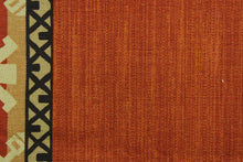 Load image into Gallery viewer,  Campetti is a multi use fabric featuring two wide stripes with an aztec design.  It can be used for several different statement projects including window accents (drapery, curtains and swags), decorative pillows, hand bags, bed skirts, duvet covers, upholstery and craft projects.  It has a soft workable feel yet is stable and durable.  Colors included are rust, brown, tan and beige.
