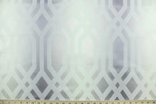Load image into Gallery viewer, Destiny is a multi use jacquard fabric featuring a trellis design in shimmering tones of lilac and metallic silver.  It is hard wearing and has a durability rating of 60,000 double rubs.  Uses include window treatments, slipcovers, bedding, table covers, cushions, pillows and upholstery.
