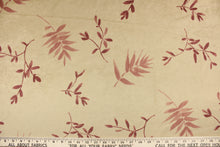 Load image into Gallery viewer, This velvet features a leaf design in mauve, and maroon against a pale beige  . 
