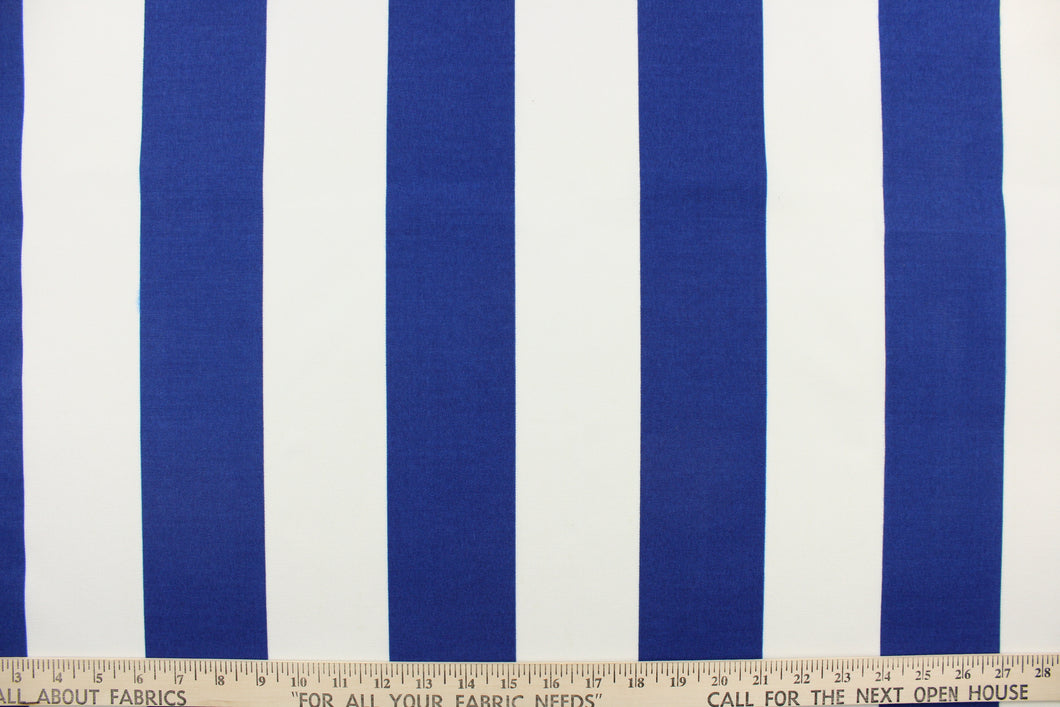This indoor/outdoor fabric in blue and white stripes is perfect for any project where the fabric will be exposed to the weather. 