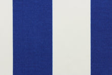 Load image into Gallery viewer, This indoor/outdoor fabric in blue and white stripes is perfect for any project where the fabric will be exposed to the weather. 
