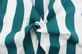This indoor/outdoor fabric in teal and white stripes is perfect for any project where the fabric will be exposed to the weather.  