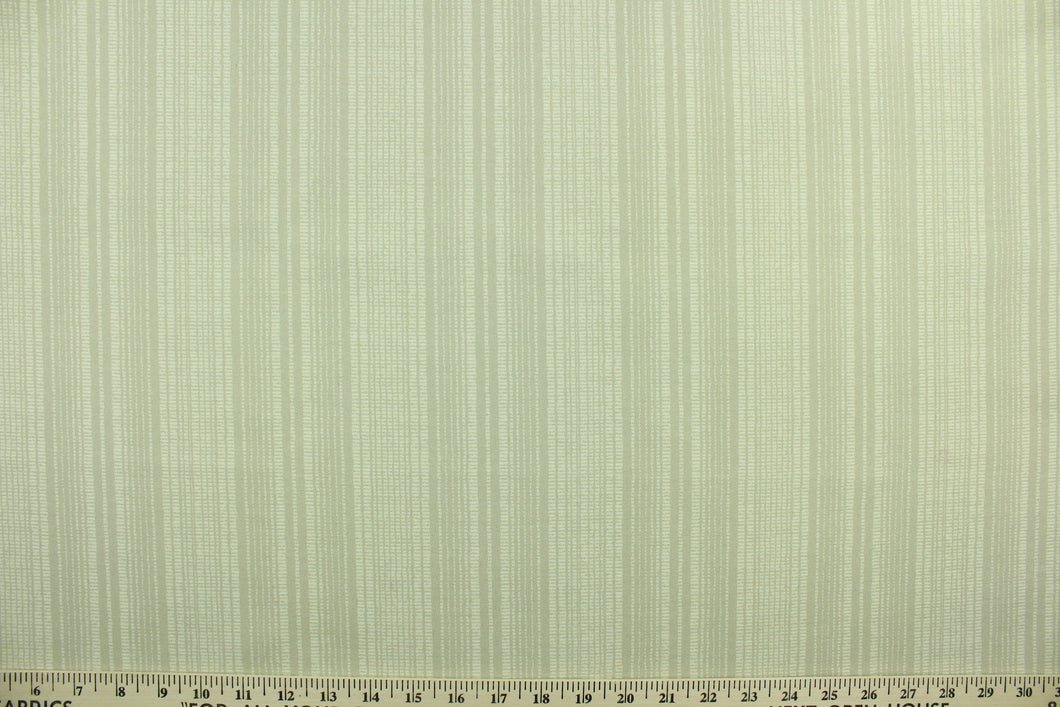 This Solarium outdoor fabric features a duotone stripe design in sand.  This versatile, long-lasting fabric can withstand up to 500 hours of sunlight, water and stain resistant and has 10,000 double rubs.  It is perfect for lounge cushions, pool furniture, tablecloths, decorative pillows and upholstery projects.  This fabric has a slightly stiff feel but is easy to work with.  