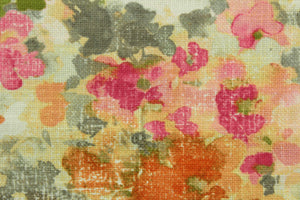 Fleurie is a multipurpose, watercolor, floral design on a linen and cotton print cloth with woven small basketweaves that adds texture to the design.  It can be used for several different statement projects including window accents (drapery, curtains and swags), decorative pillows, cornice boards, bed skirts, duvet covers, upholstery and craft projects.  It has a soft workable feel yet is stable and durable with 10,000 double rubs.  Colors included are peach, rose, pink, gray, green and off white.
