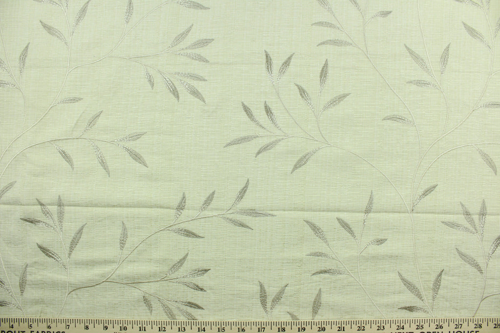 Embroidered Linen Leaves in Cream – All About Fabrics