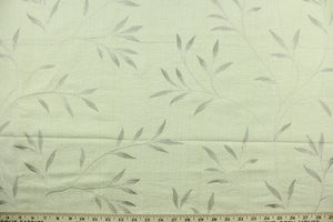 Linen Leaves is a multi use fabric featuring embroidered wheat leaves against a cream background.  The embroidered design adds an elegant look to the fabric.  Uses include upholstery, window treatments, accent pillows, bedding, cornice boards and home décor.