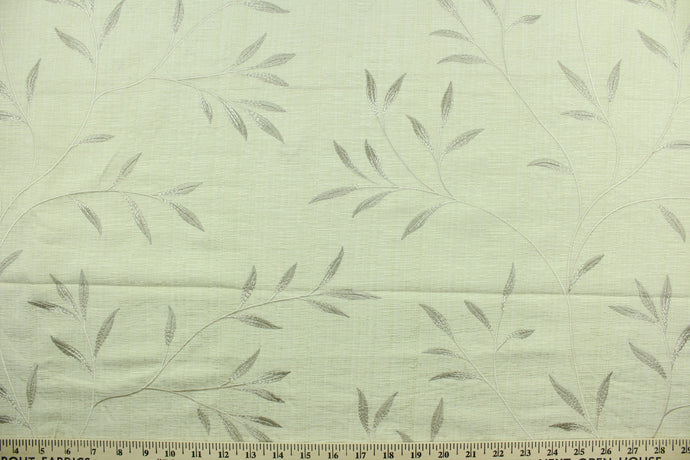 Linen Leaves is a multi use fabric featuring embroidered wheat leaves against a cream background.  The embroidered design adds an elegant look to the fabric.  Uses include upholstery, window treatments, accent pillows, bedding, cornice boards and home décor.