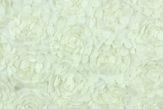 Meyammy is a beautiful and elegant fabric that features rosette flowers in ivory.  The fabric is voluminous and dimensional and would be perfect for special occasion apparel, costumes, backdrops, accent pillows, duvet covers and home décor.