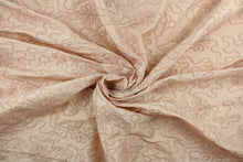 Load image into Gallery viewer, Rosy Meadow in pink features a fine corded embroidery in a flowery design.  The sheen and texture enhances and adds an elegant look to the fabric.  Uses include window treatments, accent pillows, bedding, cornice boards and home décor.
