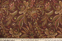 Load image into Gallery viewer, This tapestry features a floral design in gold, green, burgundy, and brown. 
